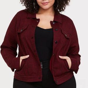 Torrid Plaid Stretch Ponte Knit Trucker Jacket Size 5X NWT
